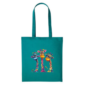 Katoenen shopper met kleurrijke print, formaat 38x42 cm en lange hengsels van 70 cm.